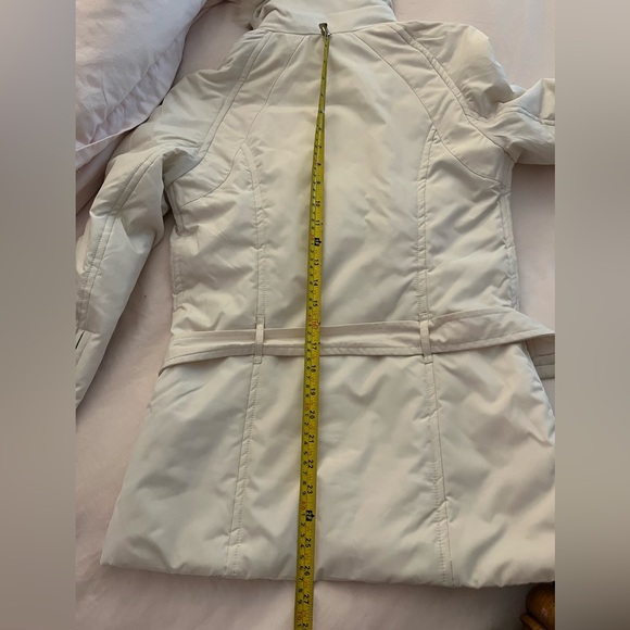 Zara vintage light puffer jacket w. adjustable belt & real fur collar Size S EUC - Picture 13 of 14